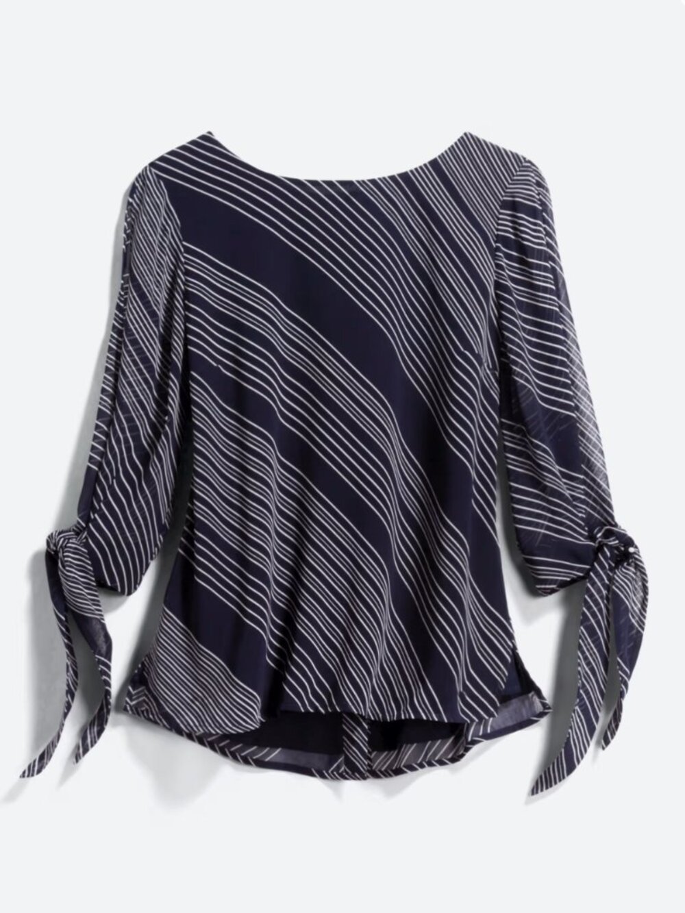 Daniel Rainn Nashua Tie Sleeve Detail Top Navy Stripe Size Small